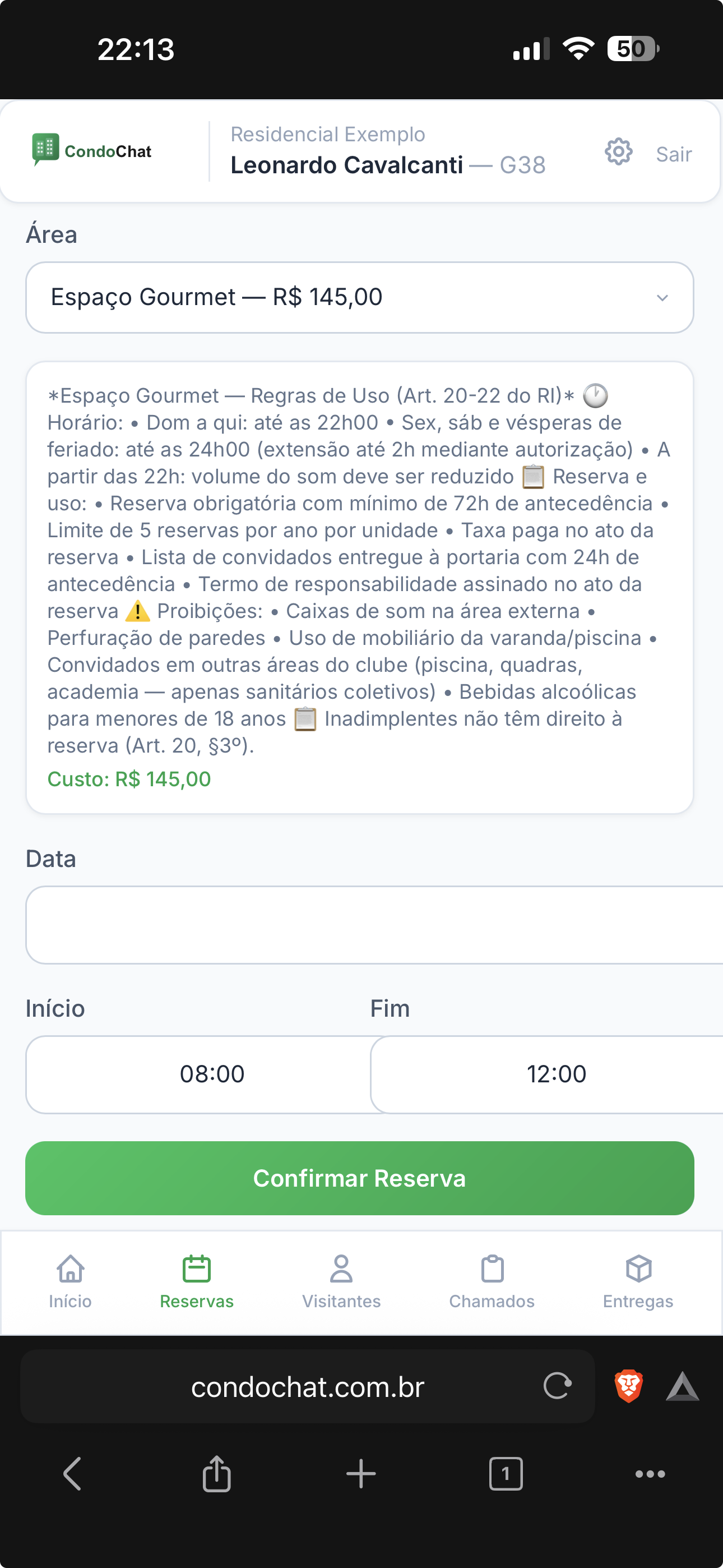 Portal do morador: reservas de áreas comuns via web