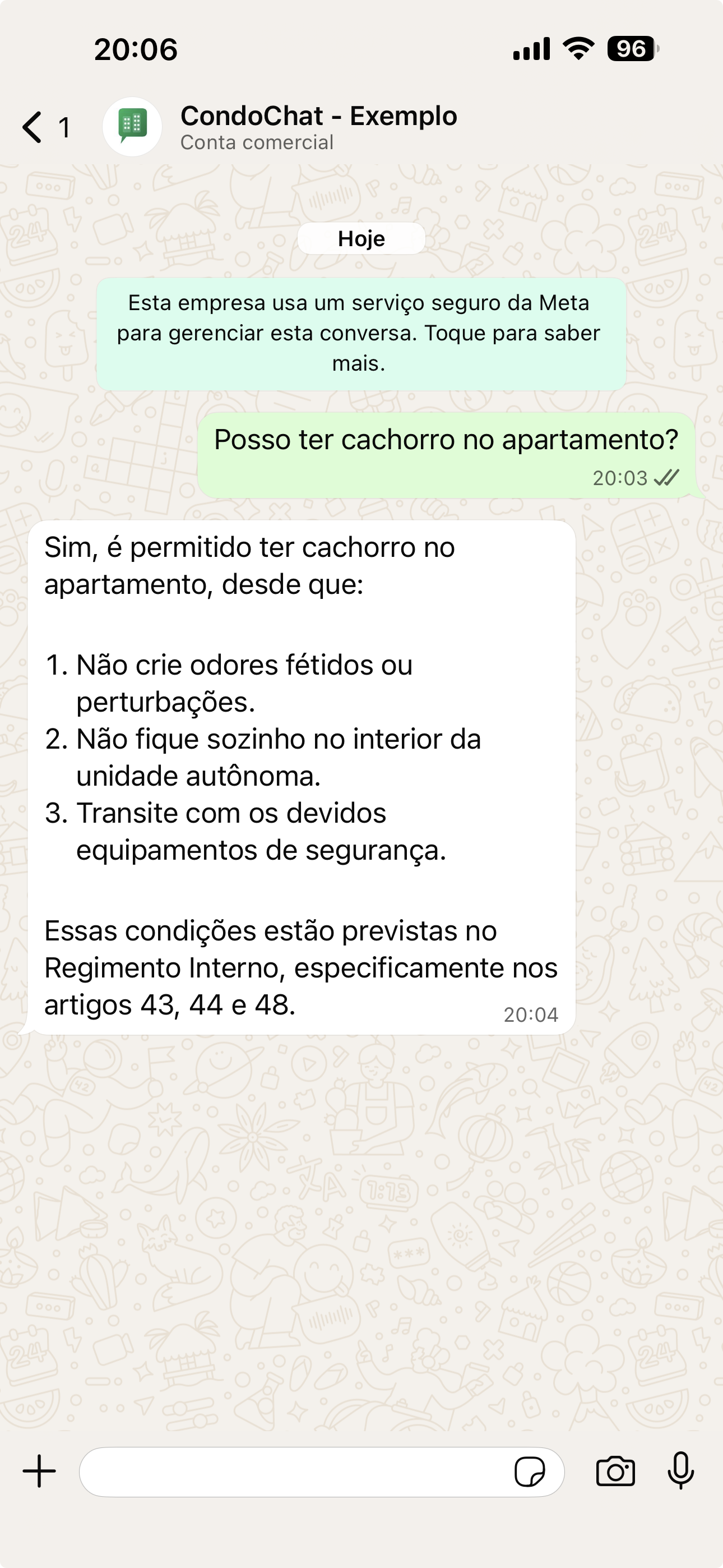 Pergunta no WhatsApp: pode ter cachorro?