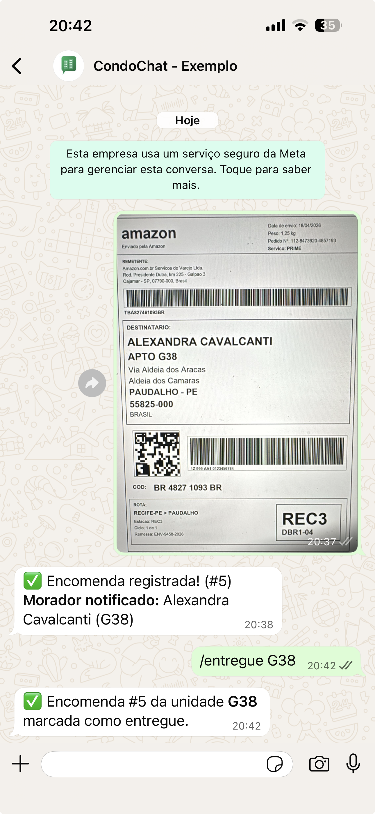 Comando de entrega da encomenda
