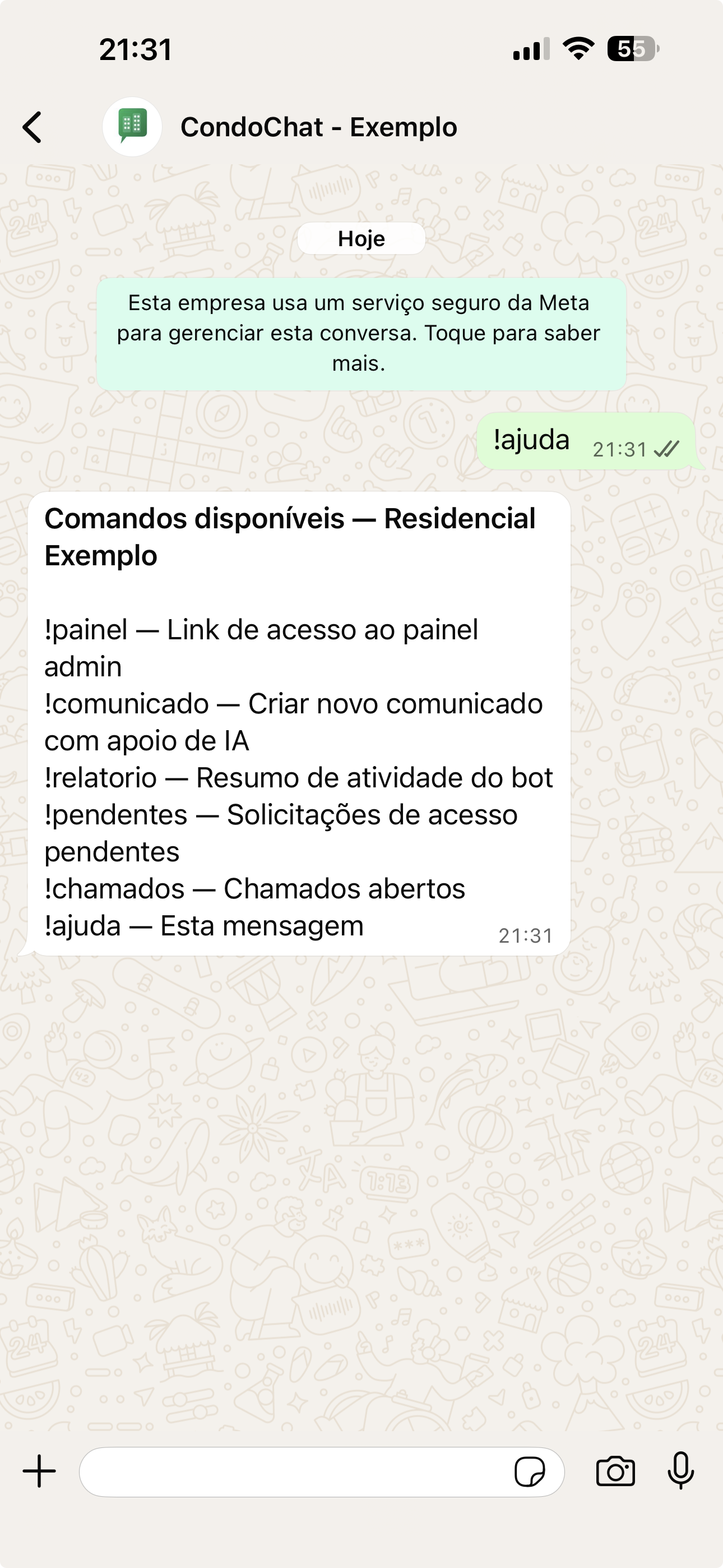 Comando !ajuda no WhatsApp